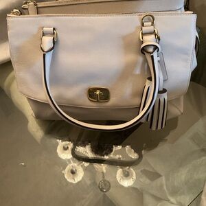 Authentic Coach Cream Leather Hobo with Tassel and Gold Hardware